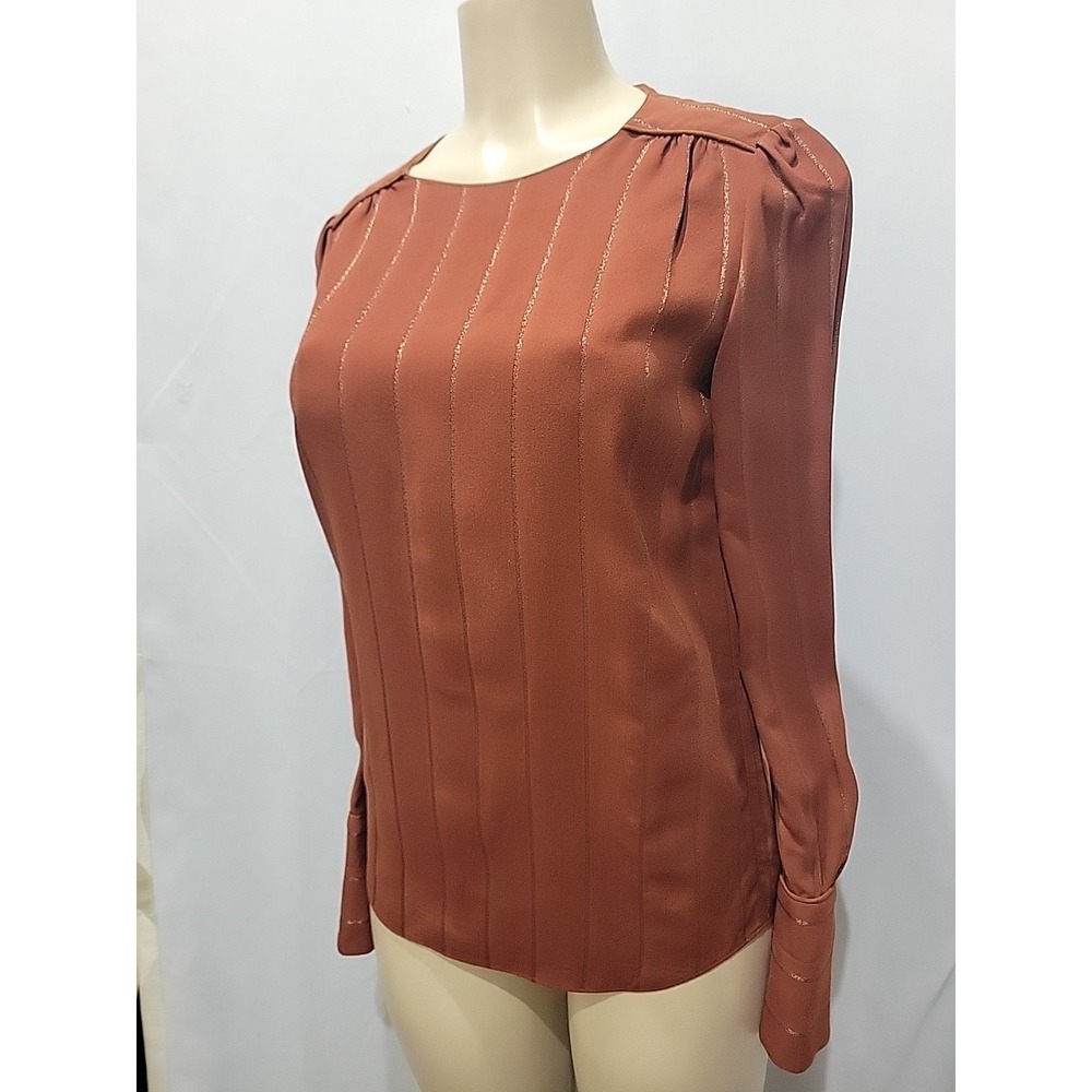 Chloé Clare Waight Keller Final FW17 Rust Stripe Metallic Blouse Top FR 34
